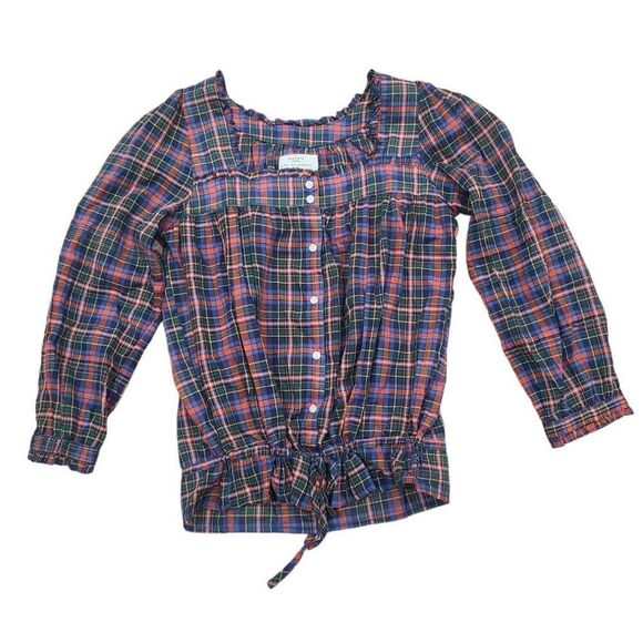 Birds of Paradis Trovata Euince Blouse Top Womens Small‎ Multicolor Plaid Square - Picture 2 of 11